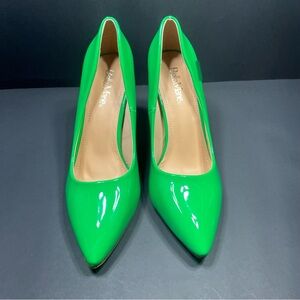 Bright Green Patent Pointed Pumps